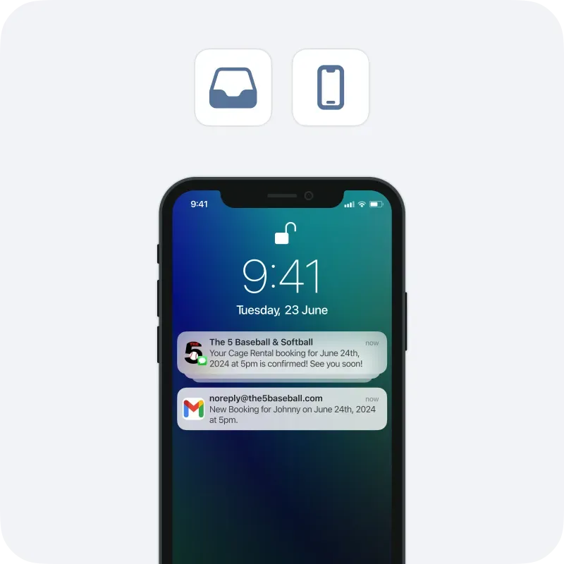 Phone showing Swift booking confirmation and reminder notifications sent automatically after booking