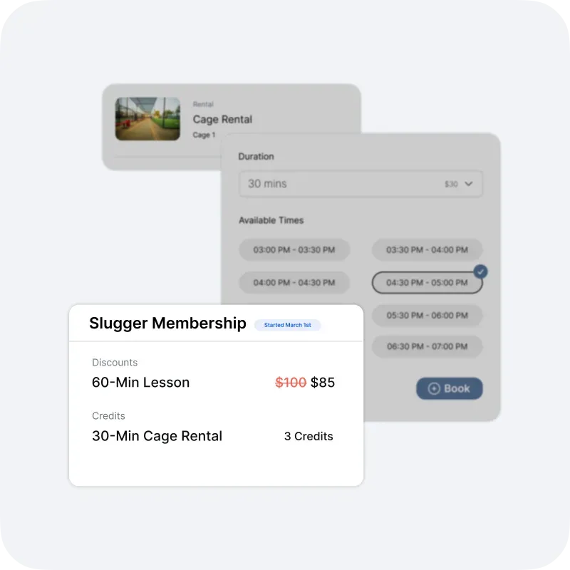 Swift booking screen showing duration options and a membership with discounts and credits applied at booking